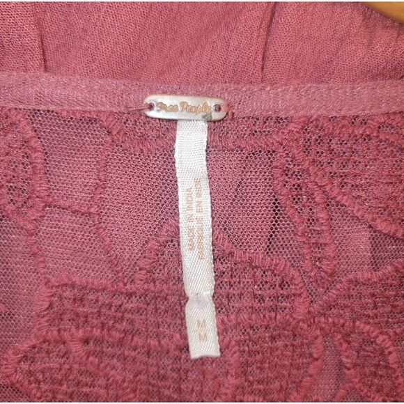 Free People With Love From India Lace Mini Boho Bell Sleeve Dress M Dusty Rose - Picture 9 of 11